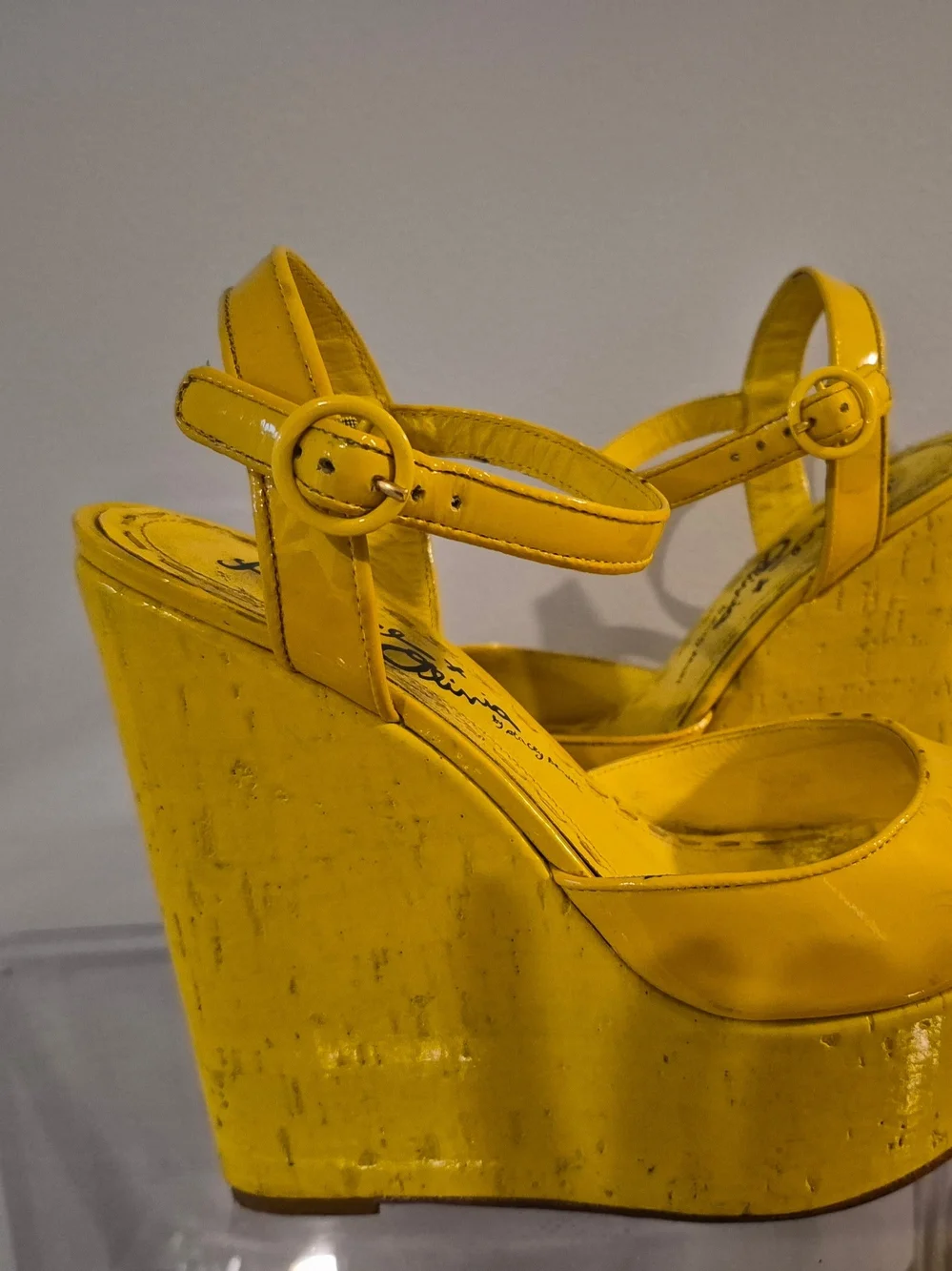 Alice + Olivia Yellow Patent Ankle-Strap Heels